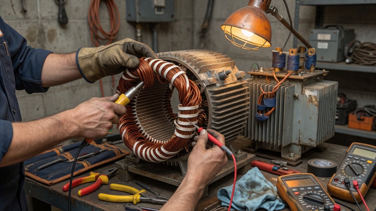 Rebobinamento e reparo de motor elétrico e transformador